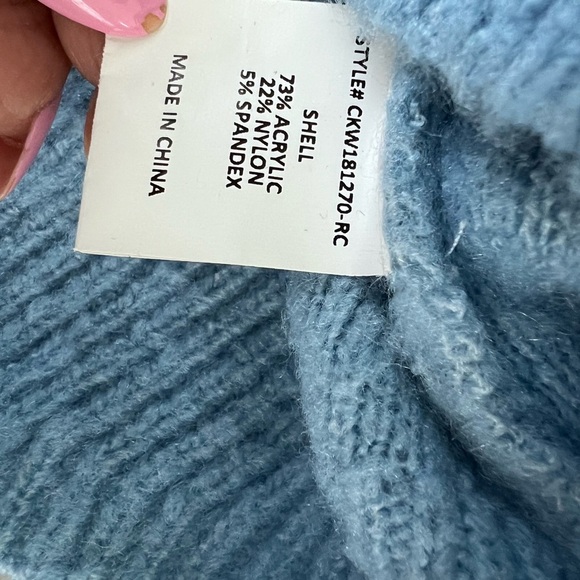 Code X Mode Light Blue High Neck Birds Embroidery Full Sleeve Scallop Sweater S - Picture 3 of 8